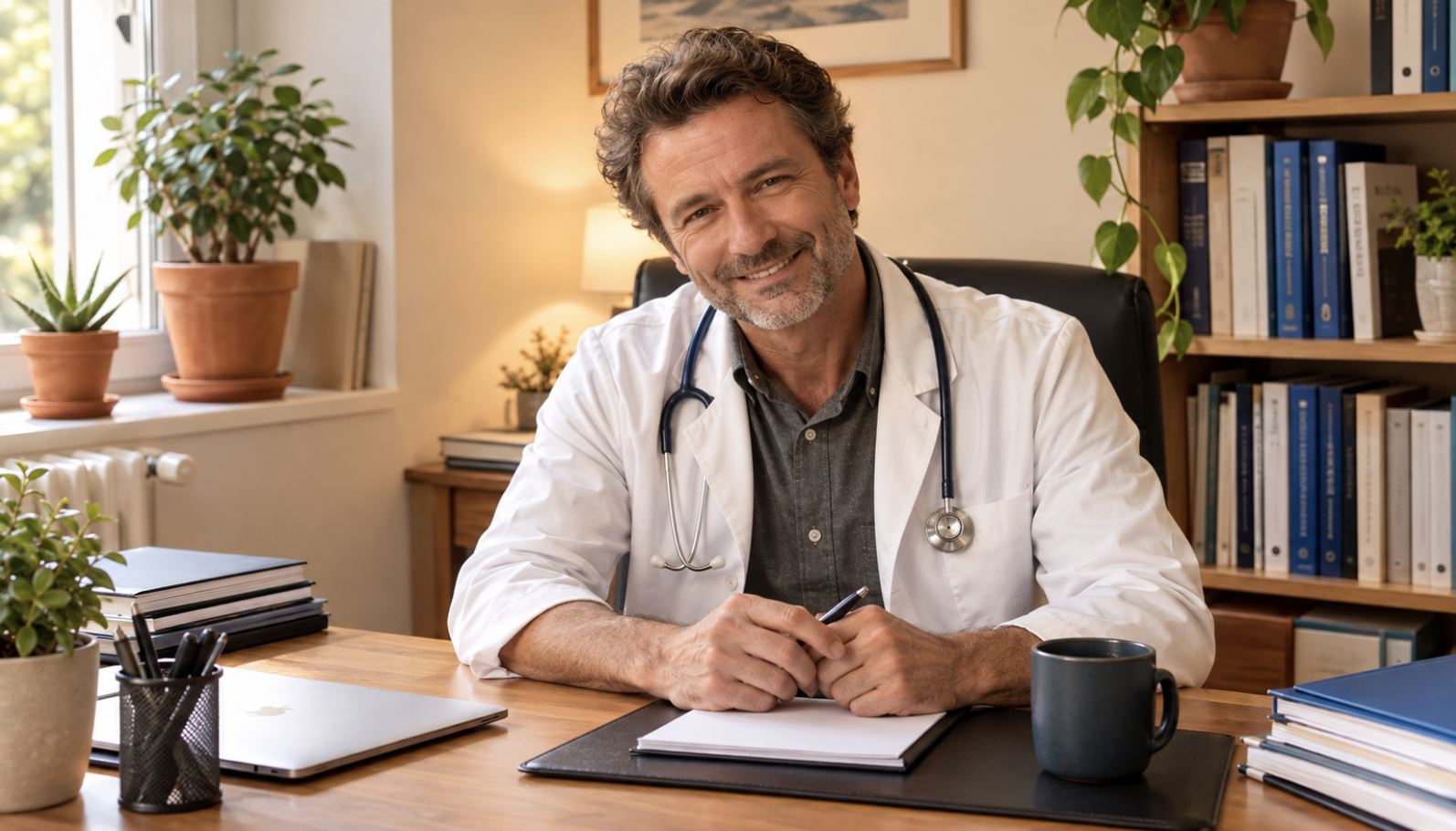 Médecin en consultation dans un cabinet lumineux